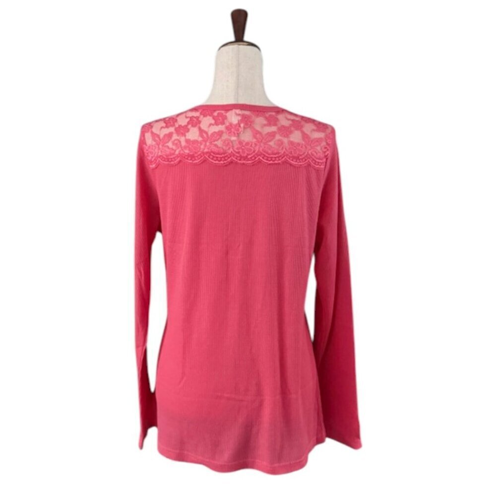 Colt Story Women's Long Sleeve V Neck Pink Buttons Lace Details T-Shirt PLUS 2XL - Picture 9 of 13